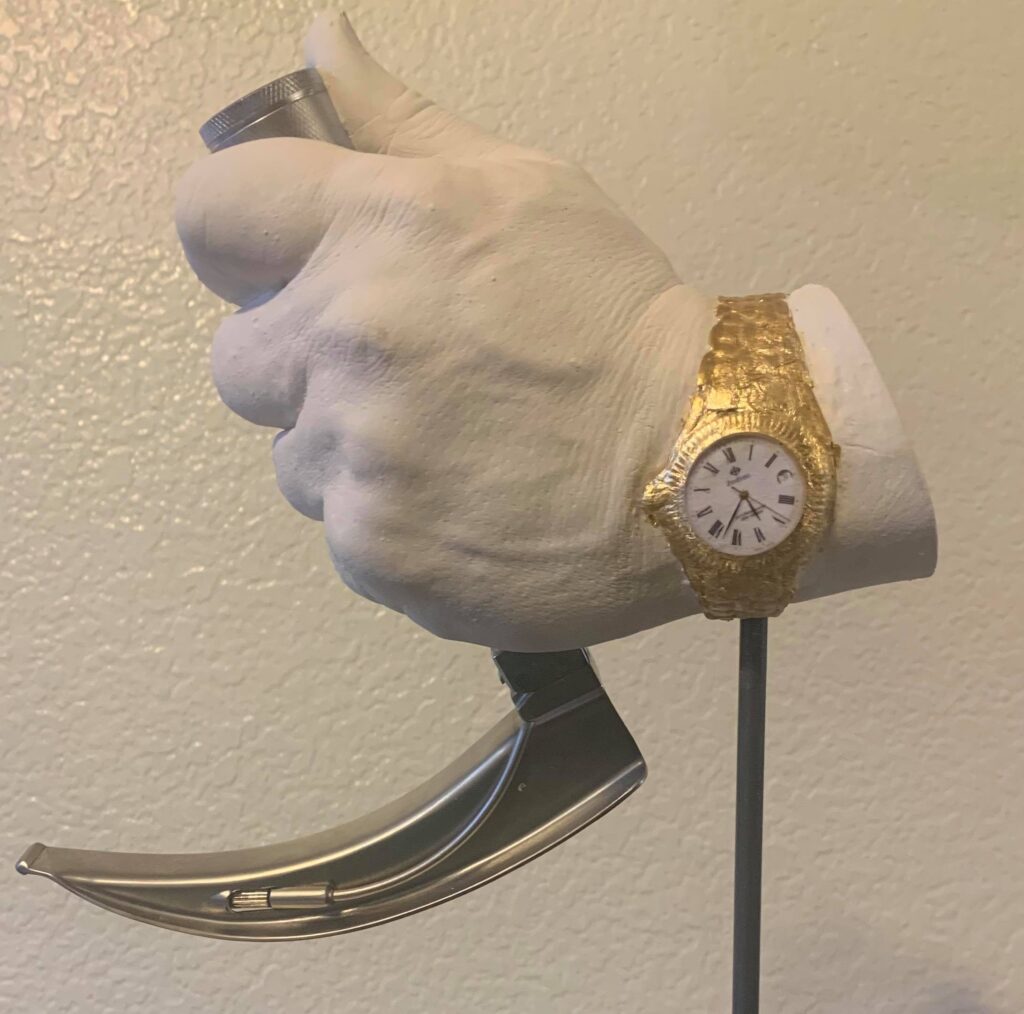 Hand Casting Airway Award Sculpture with Gold Watch for Doctor