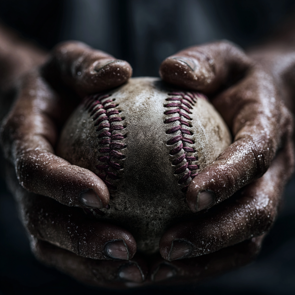 Sports hand casting keepsake concept with athlete hands gripping a baseball.